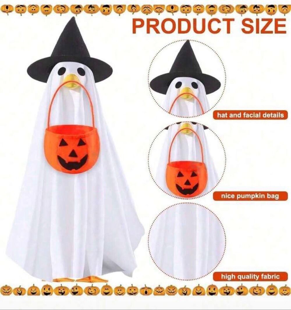 Porch Goose Outfits Halloween Ghost Costume Lawn Goose Clothes Witch Hat 23" - Picture 2 of 5
